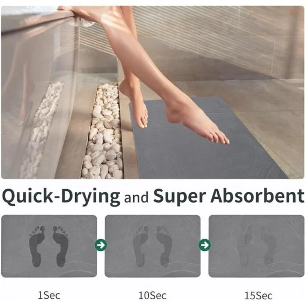 Stone Bath Mat Diatomaceous Earth Quick Dry Non Slip Shower Bathroom Mat